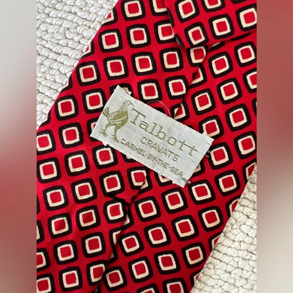 Robert Talbott Cravats Vintage Red Geometric Patterned Tie | 100%Silk By Talbott